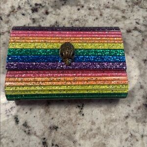 KURT GEIGER Party Eagle clutch on chain glitter plastic leather NEON multicolor